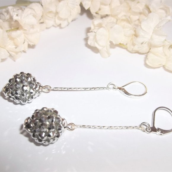 Long Sparkly Silver Disco Ball Earring Set Dangly Jewelry Party Chic NWT 7149 - Picture 4 of 8